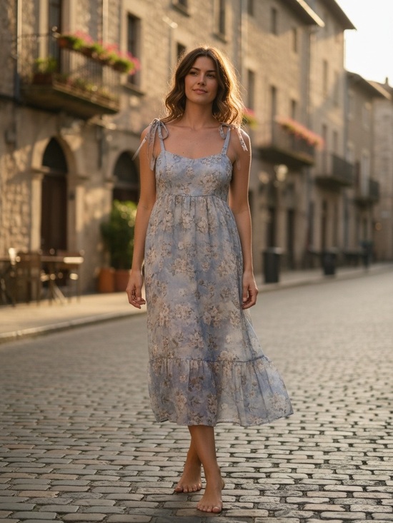 wild fable Dresses & Skirts - wild fable Blue Floral Tie-Shoulder Midi Dress - great wedding guest dress!